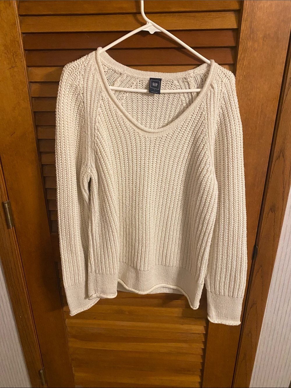GAP Cream Ribbed Scoop Neck Sweater